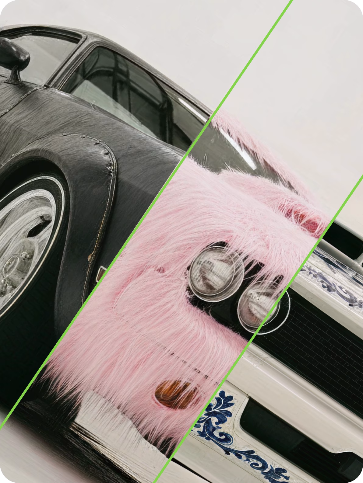 Vintage car front with glossy paint