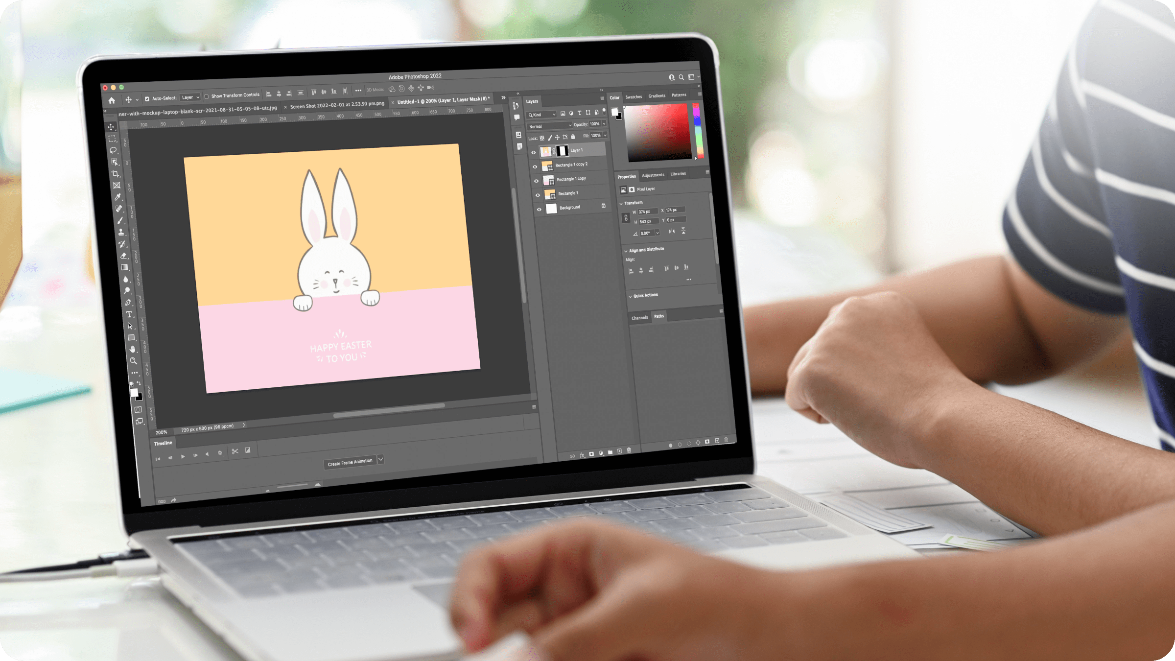 Social media marketer creates Easter graphic in Adobe Photoshop