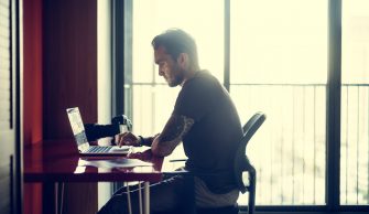 Man Busy Photographer Editing Home Office Concept
